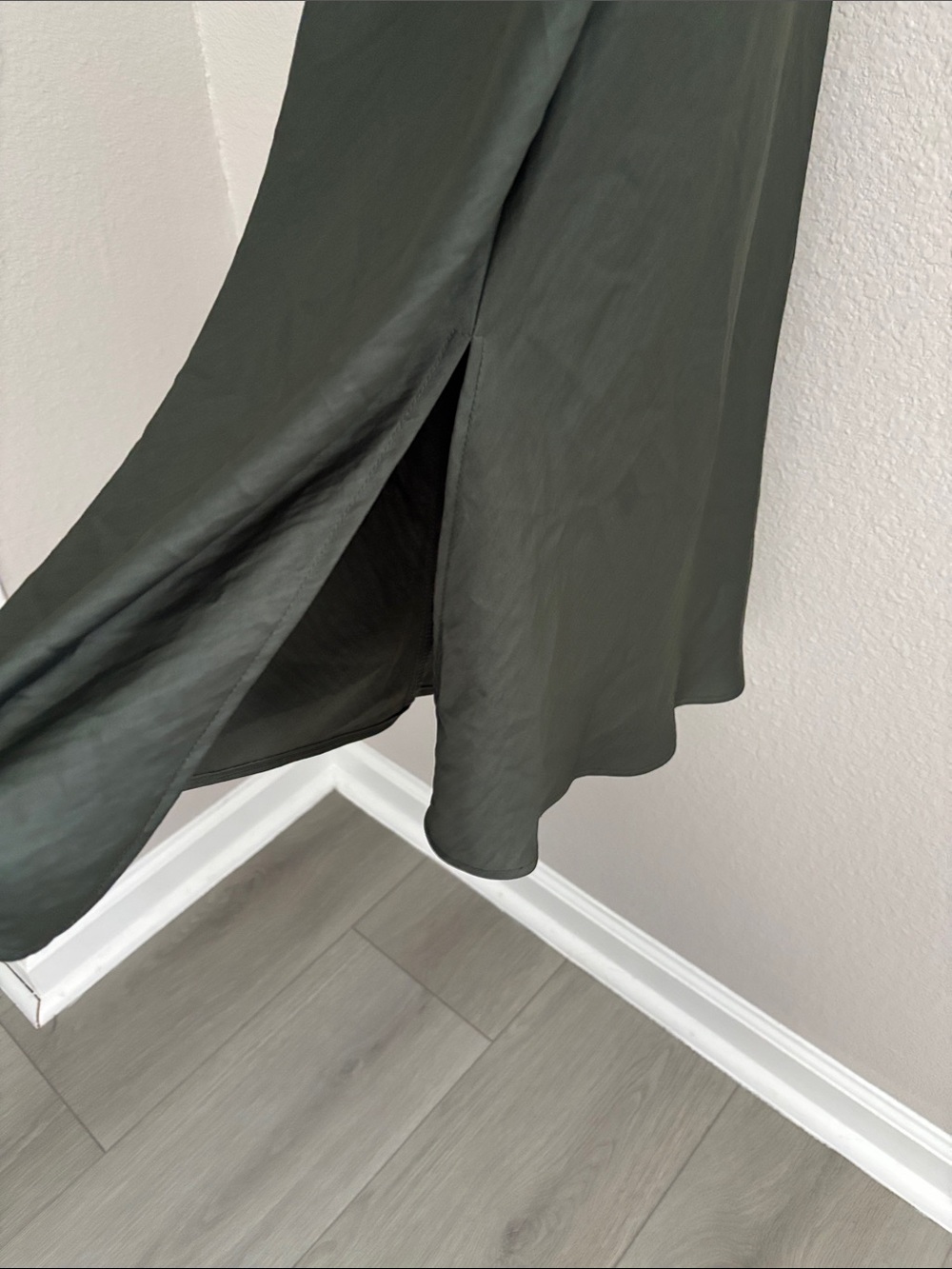 Zara Satin Midi Slip Dress Ruched Side Spaghetti Straps Emerald Green Size XS - Picture 12 of 14
